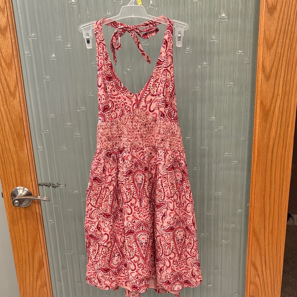 Hollister Red Pink Paisley Halter Mini Dress